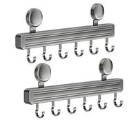 UCFBWO Porte Ustensiles Cuisine 2er Set, Support Ustensiles Cuisine Alliage Aluminium, 6 Crochets Mobiles, 20kg Charge, Ventouse pour Salle de Bain