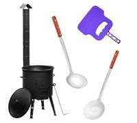 Uchag Ø36 Uchag 2 mm acier Utschak avec tuyau d'évacuation 8 l Kazan rond compartiments pour barbecue louche à soupe Utschak Utschag Kazan Cuisine de champs Cuisine extérieure Four à ragoût canon à