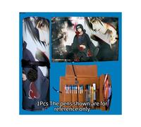 (Uchiha Itachi 2) Naruto Parchemin Trousse à Crayons Figure d'Anime PU Cuir Grande Capacité Stylo Sac