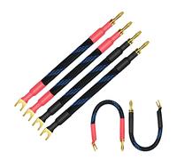UCINNOVATE Lot de 4 câbles de haut-parleur HiFi OFC Spade vers fiche banane, 13 AWG 21 cm pour amplificateurs, pont de démarrage bi-fil avec fiches banane plaquées or