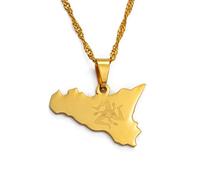 UCJHXFR Pendentif carte de l'Italie Sicile en acier inoxydable et or - Cadeau # 025121