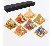 Uclac Lot de 7 pyramides avec coffret cadeau, pyramide en pierre de cristal naturelle, tour d'énergie en cristal pour décoration de maison et de bureau