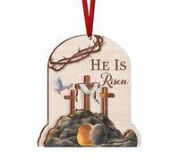 Uclac Pendentif en bois de scène de tombe vide de Pâques, scène de résurrection, croix de Jésus, décoration à suspendre pour fête religieuse de Pâques, fenêtre de maison