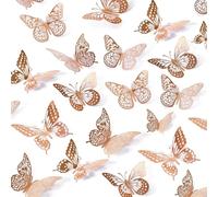 UCLEVER 48 autocollants muraux 3D en forme de papillon, couleur or, amovibles, 4 styles, 3 tailles, pour chambres à coucher, festivals, fêtes, décorations (or rose)
