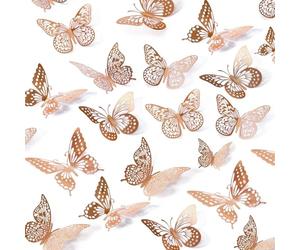 UCLEVER 48 autocollants muraux 3D en forme de papillon, couleur or, amovibles, 4 styles, 3 tailles, pour chambres à coucher, festivals, fêtes, décorations (or rose)