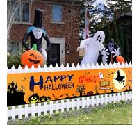 UCLEVER Happy Halloween Bannière Extérieure Grand Tissu Happy Halloween Décoration Yard Panneau pour Mur Clôture Cour Garage Jardin Porche Balcon 300x50cm (Noir)