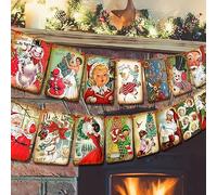 UCLEVER Lot de 15 bannières de Noël vintage - Bannière « Merry Christmas » d'intérieur pour vacances, maison, bureau, fête, cheminée, fournitures de fête de Noël (carrée)