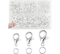 UCLEVER Lot de 150 fermoirs de bracelet avec 300 anneaux ouverts, 3 tailles, fermoirs de chaîne, fermoirs à mousqueton, fermoirs pour la fabrication de bijoux (argenté)