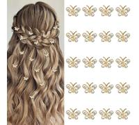 UCLEVER Lot de 20 mini pinces à cheveux avec strass, petites pinces à cheveux en forme de papillon antidérapantes pour femmes et filles (doré)