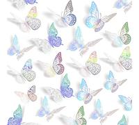 UCLEVER Lot de 48 autocollants muraux 3D en forme de papillon - Argenté laser - Amovible - 4 styles - 3 tailles - Pour chambre à coucher, festival, fête - Argenté laser