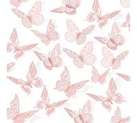 UCLEVER Lot de 48 autocollants muraux 3D en forme de papillon rose amovibles 4 styles 3 tailles pour chambre à coucher, festival, décoration de fête (rose)