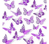 UCLEVER Lot de 48 papillons 3D dorés violet métallisés - 4 styles - 3 tailles - Papillon doré - Décoration pour anniversaire et fête