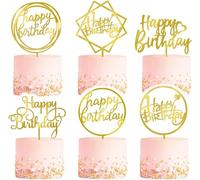 UCLEVER Lot de 6 décorations de gâteau d'anniversaire dorées en acrylique à paillettes Happy Birthday Cake Topper - Décoration de gâteau pour filles, enfants, mariage (doré)