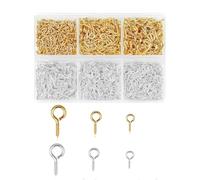 UCLEVER Lot de 840 mini crochet à visser filetés Épingles à il à Crochets Oeillets en acier inoxydable argenté pour la fabrication de bijoux, les loisirs créatifs (13mm/10mm/8mm) (doré et argenté)