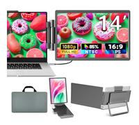 UCMDA Moniteur Portable pour Ordinateur Portable - 14" FHD 1080P IPS Double Extension D'écran avec 13"-17", Windows, Mac, Android, Chrome, Xbox, Switch Aucun Pilote Requi, Haut-Parleurs Intégrés