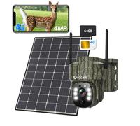 UCOCARE 4MP Camera de Chasse 4G Solaire Extérieure avec Carte SIM, Carte 64G, 360° Camera de Surveillance sans Internet, Panneau Solaire 8W, AI Detection Tracking, Vision Nocturne Couleur, IP66