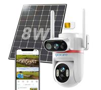 UCOCARE Camera Surveillance Solaire Exterieure sans Fil, 4MP Double Objectif Camera Solaire 4G Carte SIM, 8W Solaire & Batterie 15000mAh, 360° Suivi Automatique, Vision Nocturne Couleur, AI Détection