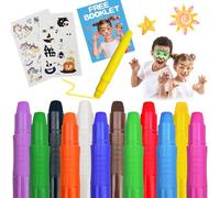 Ucokee 12 Couleurs Visage Peinture, Lavable Crayon Maquillage Enfant, 2 Lumineux Tatouage Pour Enfant, Non-Toxique, Carnaval, Peinture Corporelle Pour PâQues, Cosplay, SoiréEs à ThèMe NoëL Halloween.