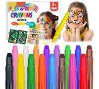 Ucokee 16 Couleurs Visage Peinture, Lavable Crayon Maquillage Enfant, 2 Lumineux Tatouage Pour Enfant, Non-Toxique, Carnaval, Peinture Corporelle Pour PâQues, Cosplay, SoiréEs à ThèMe NoëL Halloween