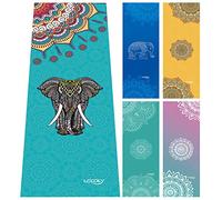 Ucooly Serviette de Yoga,Serviette de Mat avec Smart Corner Poches et Boucle élastique,Microfibre Serviette de Yoga pour Bikram,Pilate,le fitness 63 x 183 cm Elephant-Blue