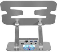 Ucs-5001 Support Pour Ordinateur Portable Avec Station D'Accueil Magnétique Amovible (1 X Hdmi,1 X Lan/Ethernet,2 X Usb-A,1 X Usb-C) Hub Usb-C Au Design Aluminium Pour Pc Et Mac - Argent