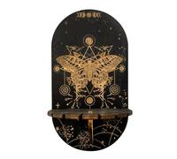 Ucuse Petite étagère murale en bois à suspendre en forme de lune en cristal style bohème avec fleurs et papillons pour décoration d'huiles essentielles Noir