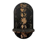 Ucuse Petite étagère murale en bois à suspendre en forme de lune en cristal style bohème avec fleurs et papillons pour décoration d'huiles essentielles Noir
