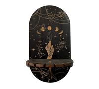 Ucuse Petite étagère murale en bois à suspendre en forme de lune en cristal style bohème avec fleurs et papillons pour décoration d'huiles essentielles Noir