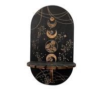 Ucuse Petite étagère murale en bois à suspendre en forme de lune en cristal style bohème avec fleurs et papillons pour décoration d'huiles essentielles Noir