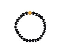 京都あさひ屋 UDA228 Chapelet japonais en onyx noir 6 mm avec perles en ambre miel et perles faites à la main à Kyoto