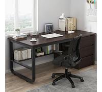 UDaca Bureau d'ordinateur avec bibliothèque et 3 tiroirs, Bureau d'écriture pour étudiant, Table d'étude Moderne et Simple pour la Maison, Le Bureau/Poste de Travail (99,1 cm, Noyer Noir)