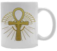 Udaytee Motif Ankh En Feuille D'or Tasse À Boire En Céramique Blanche White Ceramic Mug Beverage Drinking Cup