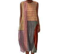 Udbeksid Lin Femme Robe éTé Chic Elegant Tunique Manches Courtes Ample Casuel Couleur Unie Leurs Robes Col O Grandes Tailles Dress pour FêTe Vacances D’éTé DéContractéE en TrapèZe Mi-Longue