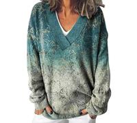 Udbeksid Pull Femme Halloween Imprimé Sorcière Col V Tricoté Vintage Pulls Automne Hiver Sweatshirt Oversize Manches Longues Pull Norvégien Chaud Décontracté Mode Pulls Grande Taille