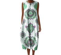 Udbeksid Robe Bohème Femme Été Longue - Robe Fluide sans Manches Col Rond Décontractée Ample pour Voyage Plage Vacances