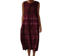Udbeksid Robe Bohème Femme Été Longue - Robe Fluide sans Manches Col Rond Décontractée Ample pour Voyage Plage Vacances