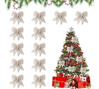 Udbrud 12 Pièces Noeuds de Ruban de Noël, 12x15cm Noeud Noel Sapin, Arcs de Noël Pailletés Noeud Decoration Noel, Scintillant Deco Sapin de Noel pour Portes, Fenêtres, Jardins (Champagne)