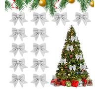 Udbrud 12 Pièces Noeuds de Ruban de Noël, 12x15cm Noeud Noel Sapin, Arcs de Noël Pailletés Noeud Decoration Noel, Scintillant Deco Sapin de Noel pour Portes, Fenêtres, Jardins (Argent)