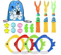 Udbrud 19 Pièce Jouets de Plongée, Jouets de Natation Piscine Anneaux de plongée, Trésors, Marin, Pieuvre Jouet sous Eau été Jeux pour Enfant avec Sac à Cordon pour Enfant Garçon Fille
