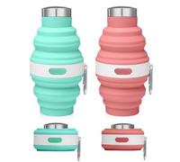 Udbrud 2 Pièces Bouteille d'eau Pliable, Bouteille eau en Silicone Gourde Souple avec mousqueton, Tasse de Camping Réutilisable Sans BPA Gourde Anti-Fuite Bouteille eau pour Voyage (Rose,Bleu)