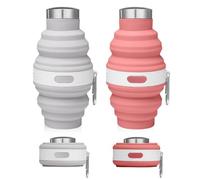 Udbrud 2 Pièces Bouteille d'eau Pliable, Bouteille eau en Silicone Gourde Souple avec mousqueton, Tasse de Camping Réutilisable Sans BPA Gourde Anti-Fuite Bouteille eau pour Voyage (Rose,Gris)