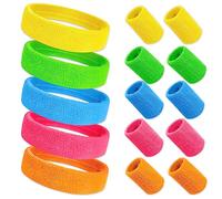 Udbrud Bandeau Annee 80, 5 pièces Bandeau Fluo Annee 80 5 pièces Bracelet Eponge Fluo Anti-Transpiration Rétro Accessoires de Fête pour Femmes Hommes 5 Couleurs pour Carnaval Soirée