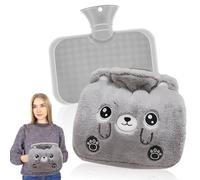 Udbrud Bouillotte Eau Chaude, 1,25L Bouillotte avec Housse en Peluche Bouillotte Amovible et Lavable Pour Soulager la Douleur Bouillotte Eau Chaude en Caoutchouc Anti-fuite pour Bébés Enfants Adultes