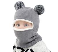 Udbrud Cagoule Bébé, Enfant d'hiver Cercle Echarpe Ensemble Enfant Double Pompon Cagoule Balaclava Bonnet Chaud écharpe Ensemble pour Filles et Garçons - Gris
