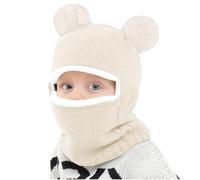 Udbrud Cagoule Bébé, Enfant d'hiver Cercle Echarpe Ensemble Enfant Double Pompon Cagoule Balaclava Bonnet Chaud écharpe Ensemble pour Filles et Garçons - Beige