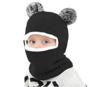 Udbrud Cagoule Bébé, Enfant d'hiver Cercle Echarpe Ensemble Enfant Double Pompon Cagoule Balaclava Bonnet Chaud écharpe Ensemble pour Filles et Garçons - Noir