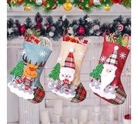 Udbrud Chaussettes de Noël, 3 Pièces Chaussettes de Noël à Suspendre 3D Chaussette pour Cheminée Sac de Bonbons Bas Noël Chaussettes Sac Cadeau Décoration pour Arbre, Vitrine, Sac de Bonbons