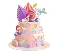 Udbrud Decoration Gateau Sirene, 23 Pièces Décorations de Sirène Série Décoration de Cupcake Happy Birthday Fournitures De Fête d'anniversaire pour Fête Anniversaire Enfants Adolescentes Femmes