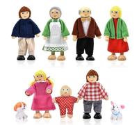 Udbrud Famille De Poupée en Bois, 9 pièces Ensemble de poupées pour Enfants Mini Figurines de Personnages poupées pour Accessoires de Famille de Maison de Poupée Nouvel an Anniversaire Cadeau