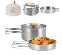 Udbrud Kit de Casseroles Camping, Portable Camping avec Poignée Pliable Batterie Cuisine de Camping en Acier Inoxydable Set Casserole Camping Plein Air pour Randonnée